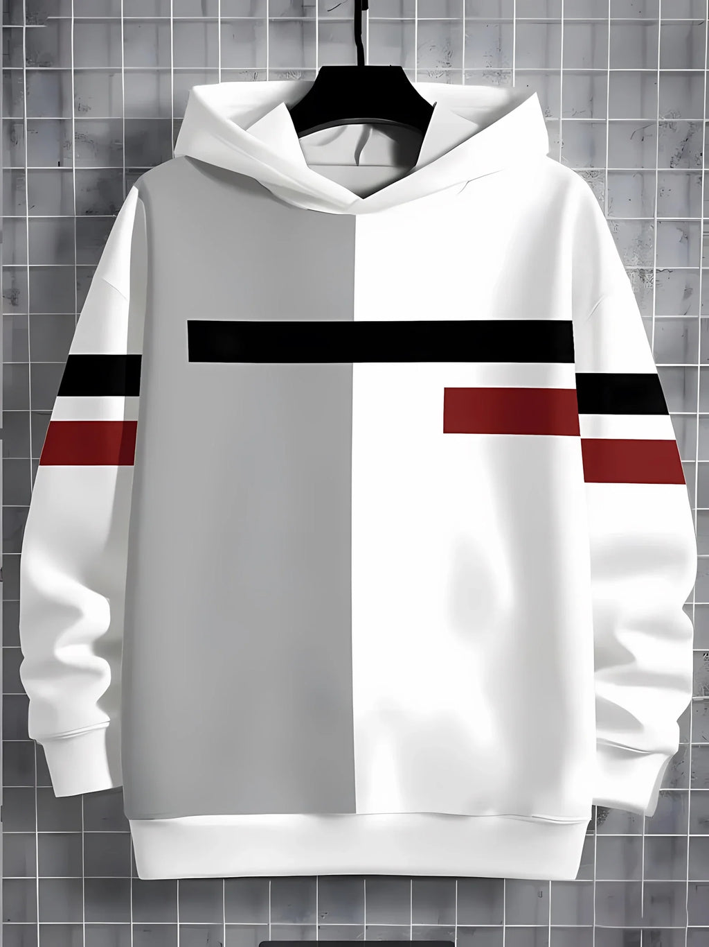 The 2025 autumn new children's casual hoodie with 3D line printing and fashionable color-blocking pullover Pi-Mart
