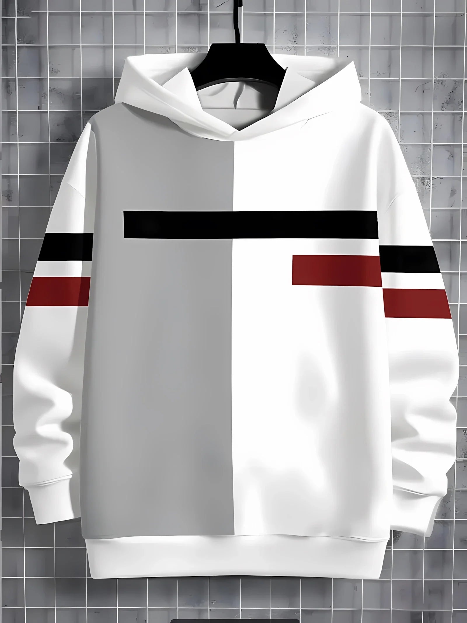 The 2025 autumn new children's casual hoodie with 3D line printing and fashionable color-blocking pullover Pi-Mart