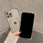 Transparent Card Slot Holder Case for iPhone 13 11 12 14 Pro Max Mini Clear Shockproof Soft Wallet Cover Clear Phone Case with Card Holder Slim Protective Soft Shock Absorbing Case with Card Holder Stevvex