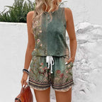 Retro Print Women's Tank & Shorts Set