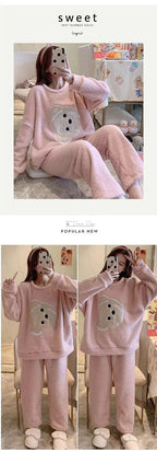 Thickened Warm Sleepwear for Winter Plus Size Padded Flannel Long Sleeve Student Pajamas Loungewear Two Piece Nightwear Homewear Lootquake LLC