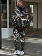 The new men's hoodie set for Spring and Autumn 2025 features a casual fashionable and comfortable 3D graffiti pattern print Pi-Mart