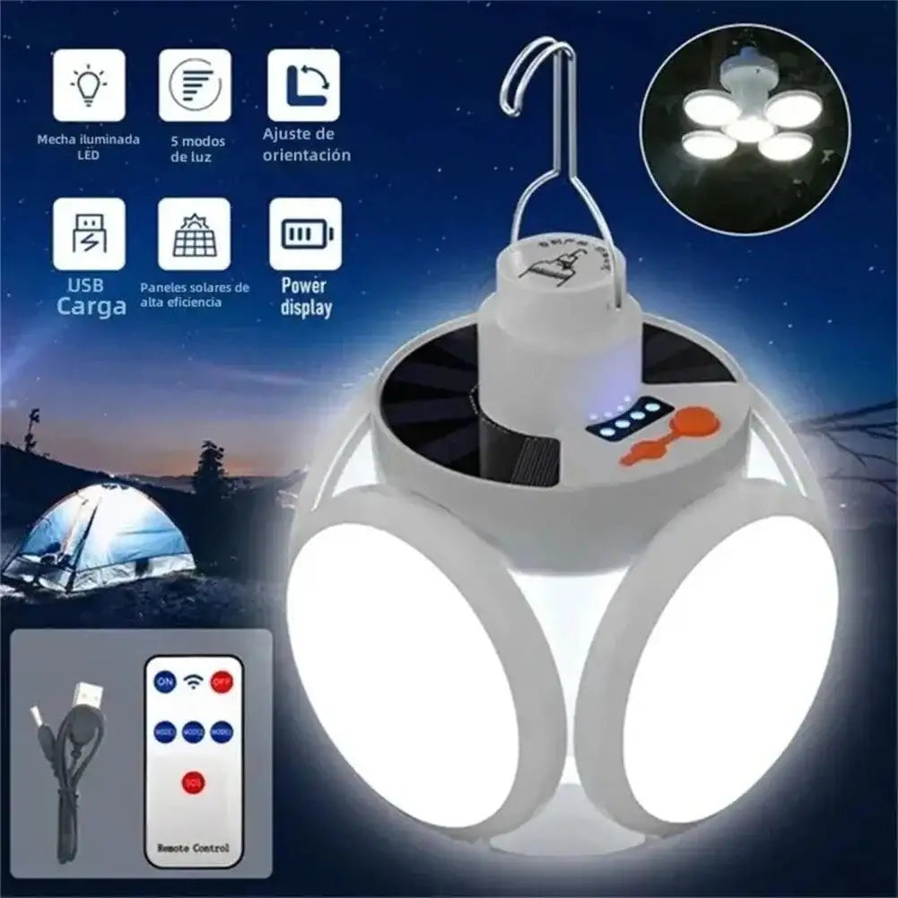 Portable Solar Powered LED Rechargeable Camping Light Hook Tent Light Multifunctional Outdoor Emergency Lighting Spotlight