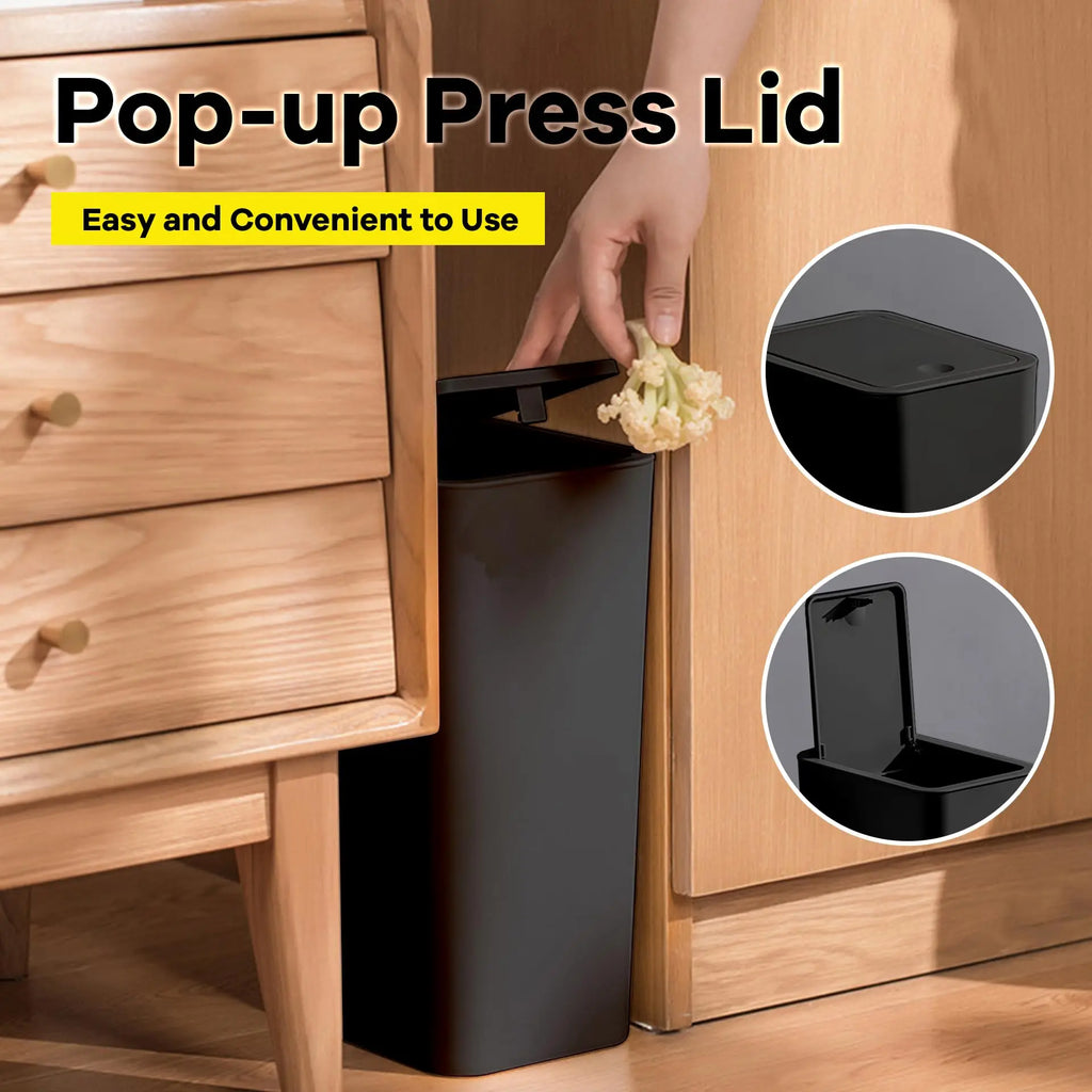Bathroom Trash Can-10L Small Garbage Can with Press Top Lid for Toilet,Bedroom,Living Room – Plastic Wastebasket with Pop-up Lid Lootquake LLC