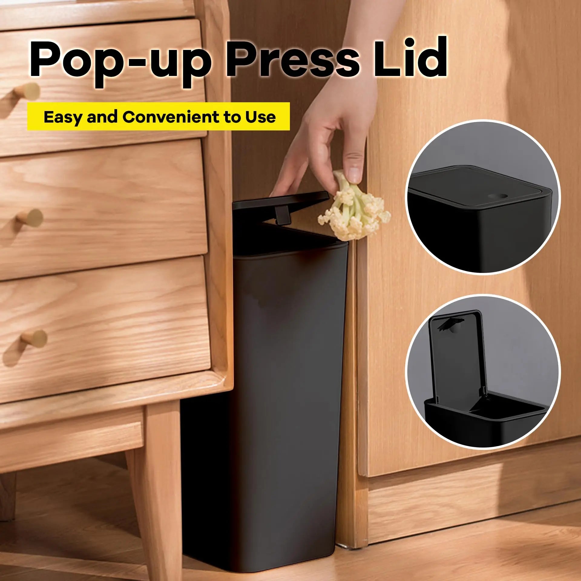 Bathroom Trash Can-10L Small Garbage Can with Press Top Lid for Toilet,Bedroom,Living Room – Plastic Wastebasket with Pop-up Lid Lootquake LLC