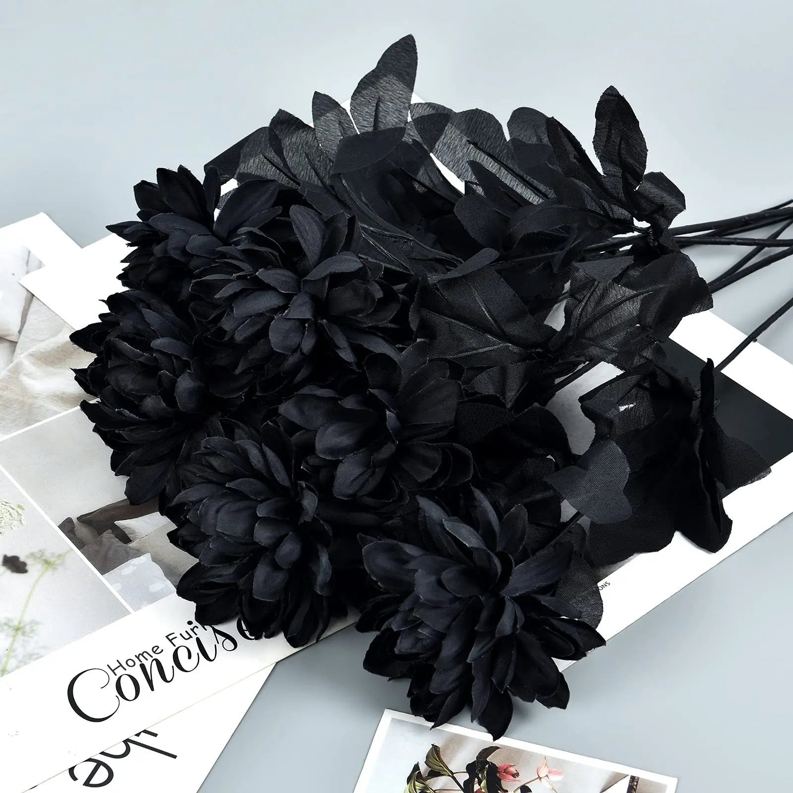 Halloween Decoration Burgundry Dahlia Black Artificial Flower Branch Arrangement Materials Fake Flower Table Home Party Decor Lootquake LLC