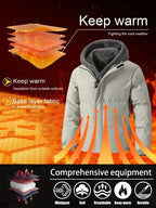 Winter Windproof Men's Faux Jacket Casual Polyester Coat with Detachable Hood Zip-Up Front Long Sleeves & Pockets Winter Clothes Pi-Mart