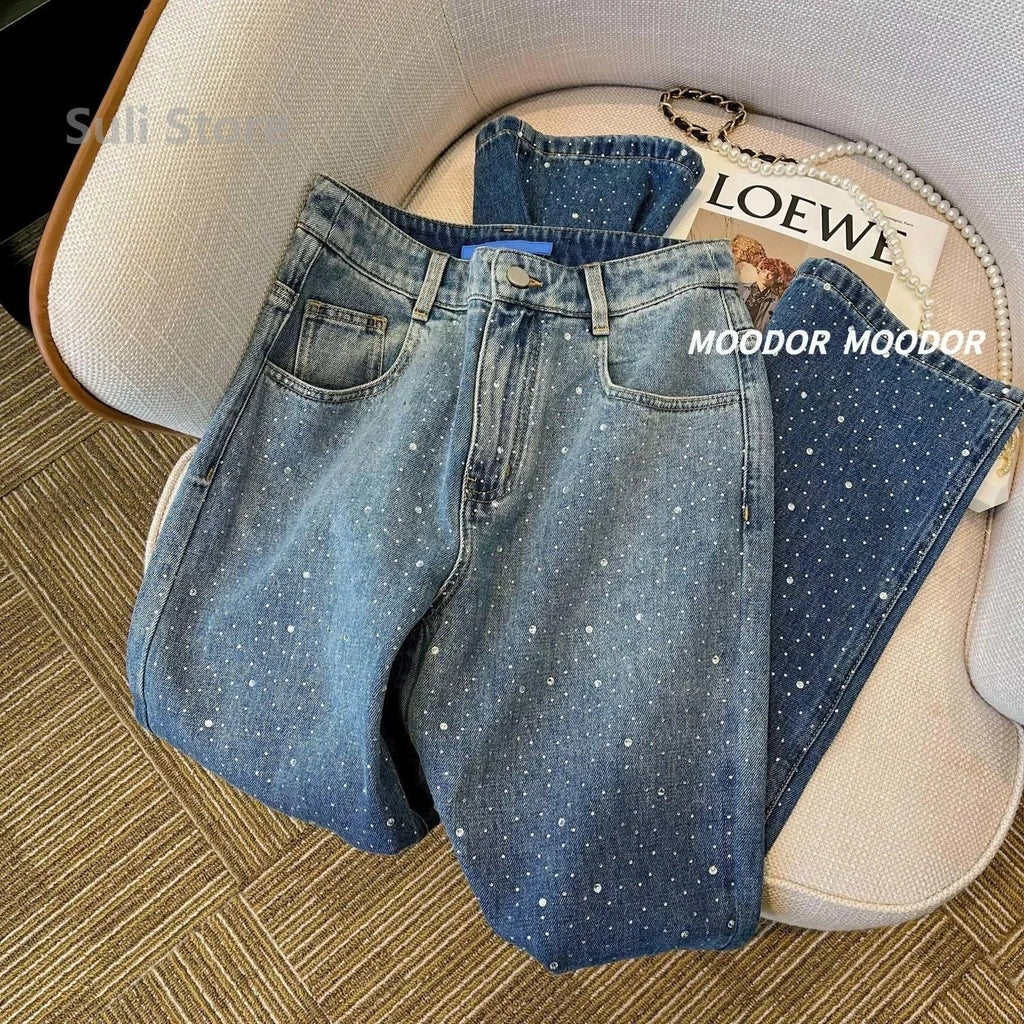 2024 New Spring Summer All-match Casual Harem Pants High Waist Stretch Slim Denim Pants Hot Drilling Casual Ankle-length Jeans Lootquake LLC