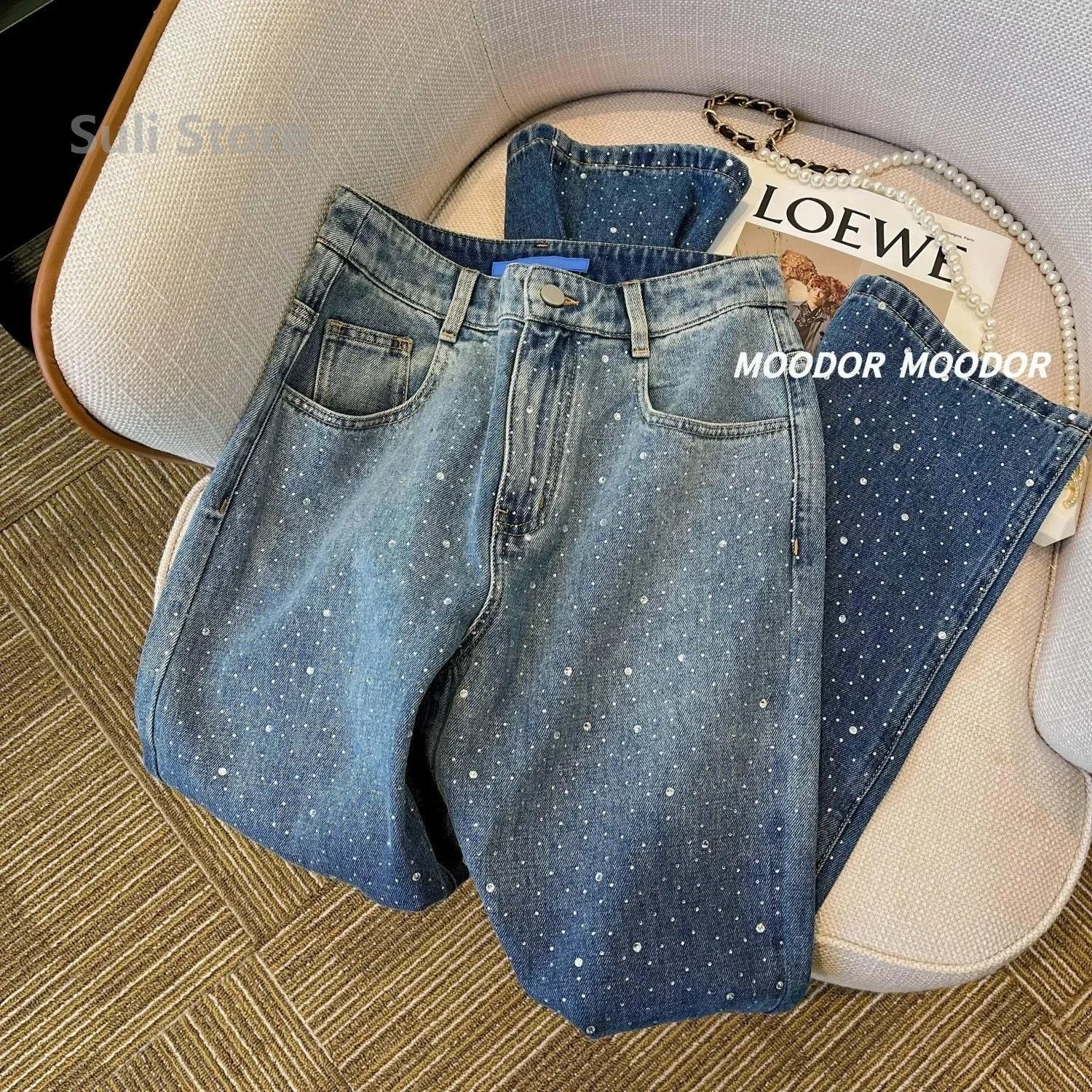 2024 New Spring Summer All-match Casual Harem Pants High Waist Stretch Slim Denim Pants Hot Drilling Casual Ankle-length Jeans Lootquake LLC