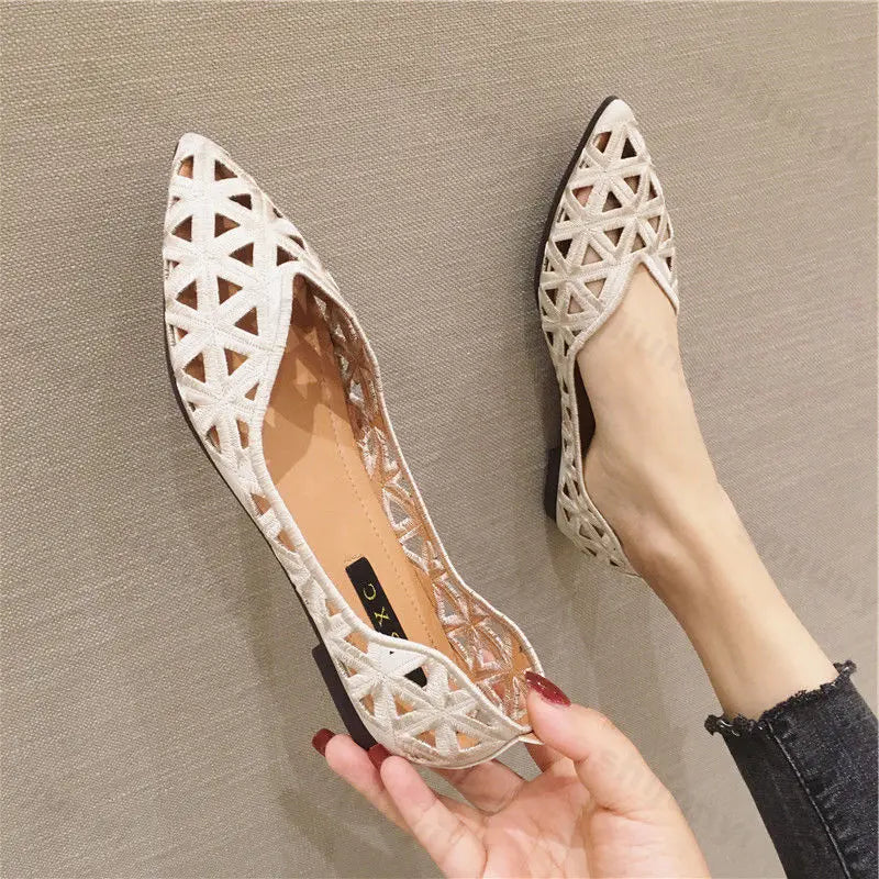 2025 Women Summer Pointed Versatile Hollow Leisure Flat Soled Shoes Comfortable Lightweight Sandals Fashion Elegant Single Shoes Lootquake LLC