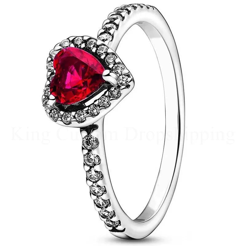 New Colored Crystal 925 Sterling Silver Ring Exquisite Women Shiny Heart Series Simple Ring Valentine's Day Gift for Lovers Lootquake LLC