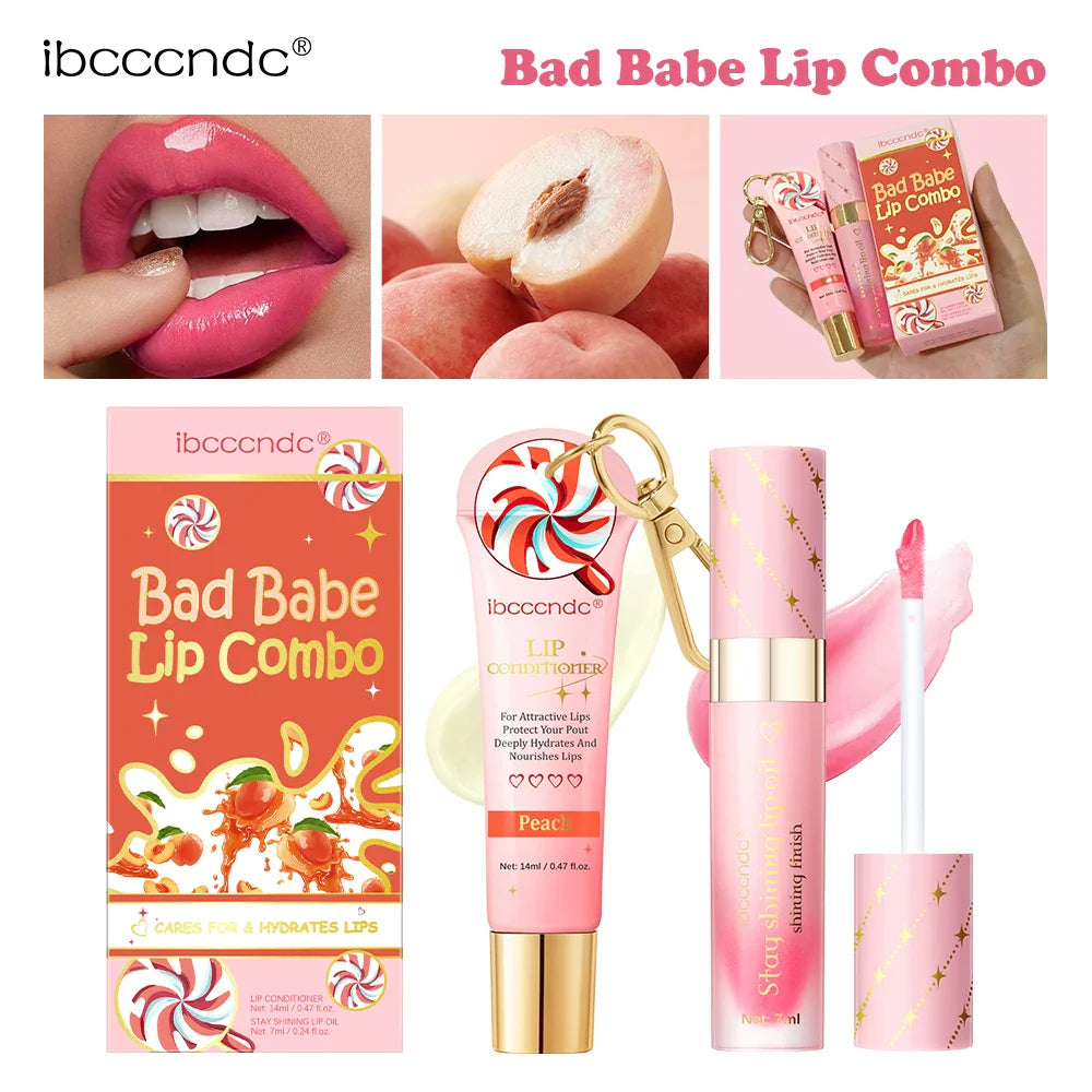 Lip Oil Lipstick Set Lightweight Peach Flavor Lipgloss Lip Deeply Moisturizing Long Lasting Hydration Lip Makeup Cosmetics