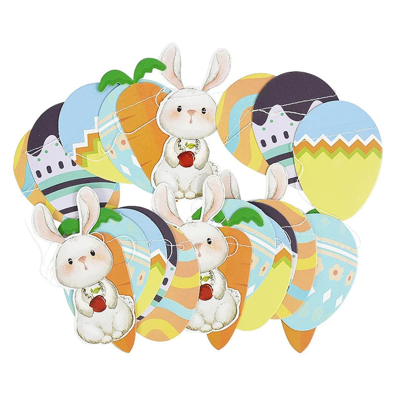 3M Happy Easter Banner Rabbit Carrot Egg Cartoon Bunny Garland Wall Hanging Bunting Flag Easter Party Decoration For Home Lootquake LLC