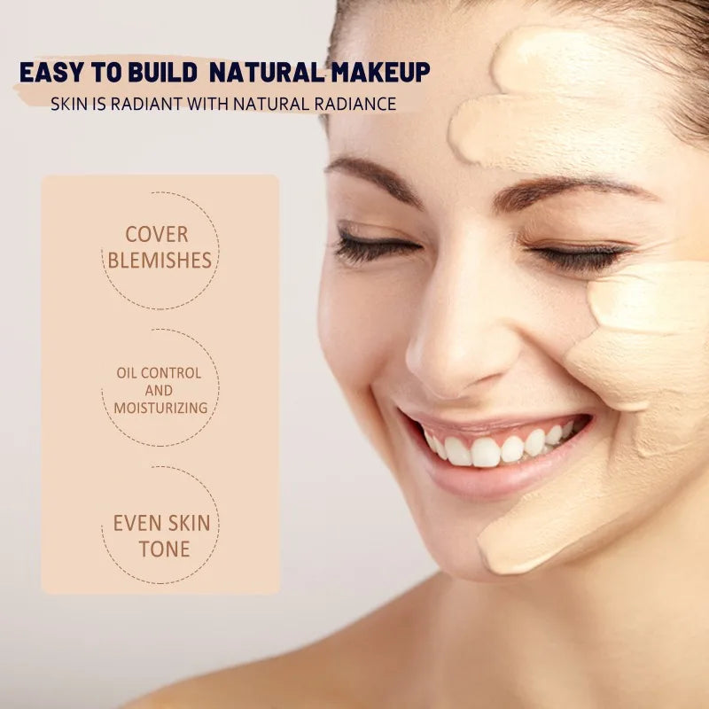 CC Foundation Cream Natural Moisturizing Waterproof Brightening Foundation Concealer Coverage Blemish Oil-control Lasting Makeup