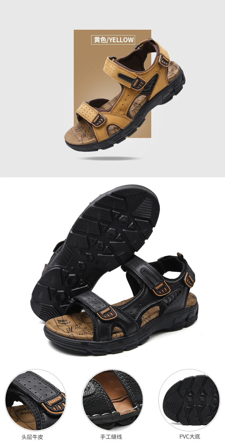 Outdoor Wading Summer Sandals For Men Anti Slip Cool Leather Slides With Arch Support and Massage Plus Size Beach Sandalias Lootquake LLC