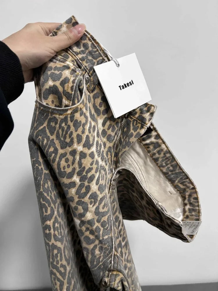 American Retro Leopard High Waist Baggy Jeans Women's Casual Pockets Hip-hop Pants 2024 Spring Y2K Oversiz Panther Denim Trouser Lootquake LLC