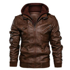 New Men's PU Leather Jackets Autumn Casual Motorcycle Jacket Biker Hooded Jackets Autumn Casual Warm Jacket Men Winter Clothing Jackets Men Black Vintage Motorcycle Jacket With Removable Hood Stevvex