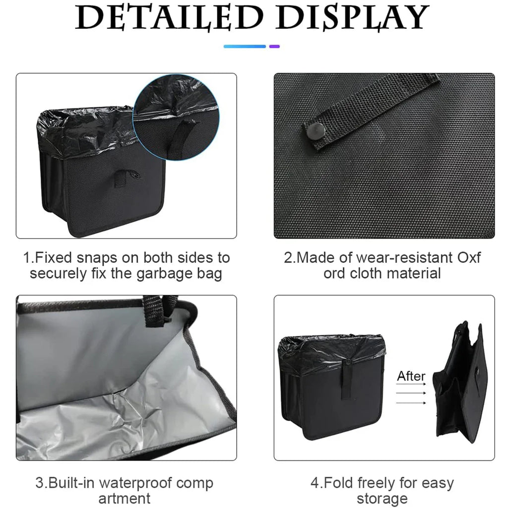 Large Capacity Car Trash Can with Adjustable Strap 6.5L Waterproof Foldable Car Trash Organizer Bin Hanging Portable Car Dustbin