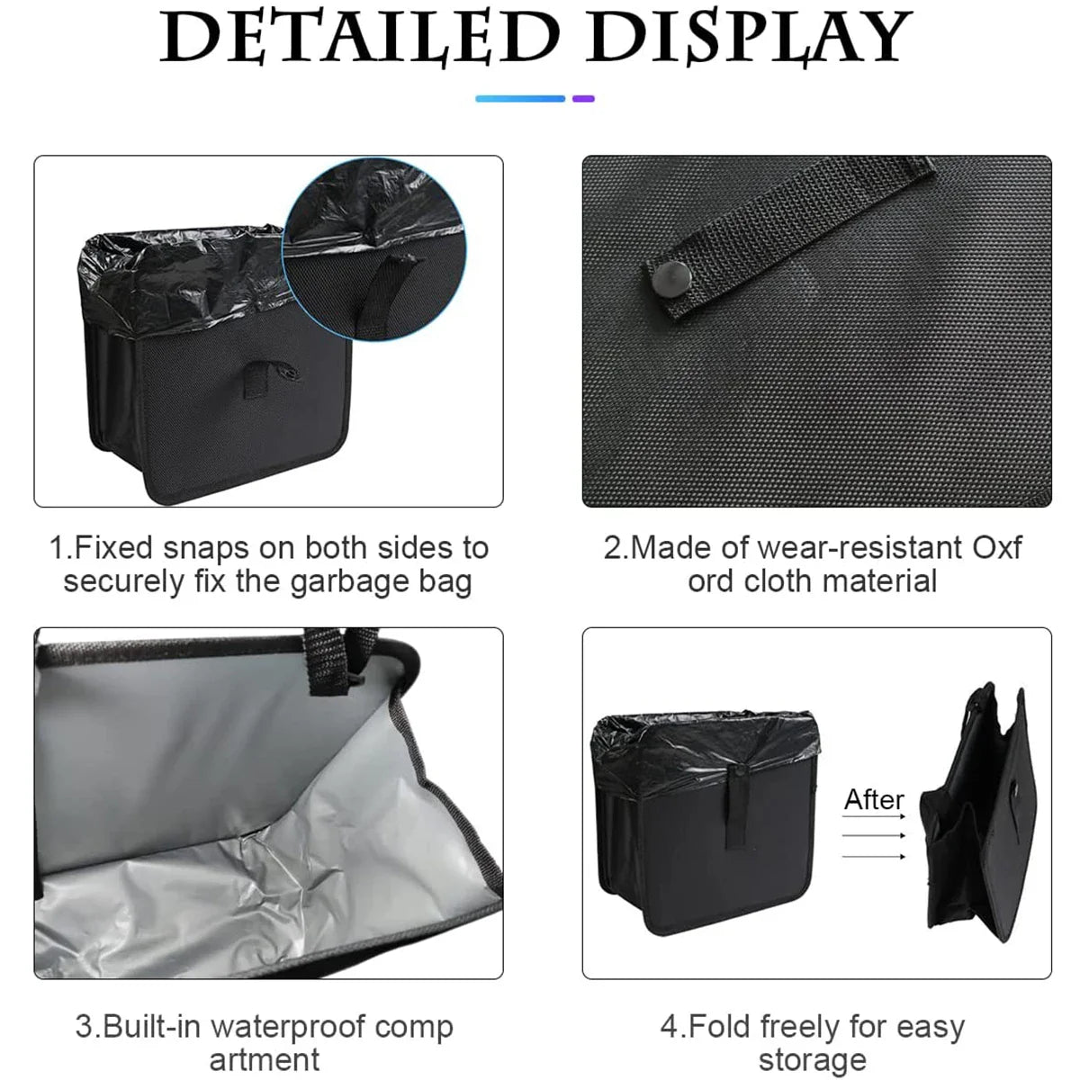 Large Capacity Car Trash Can with Adjustable Strap 6.5L Waterproof Foldable Car Trash Organizer Bin Hanging Portable Car Dustbin
