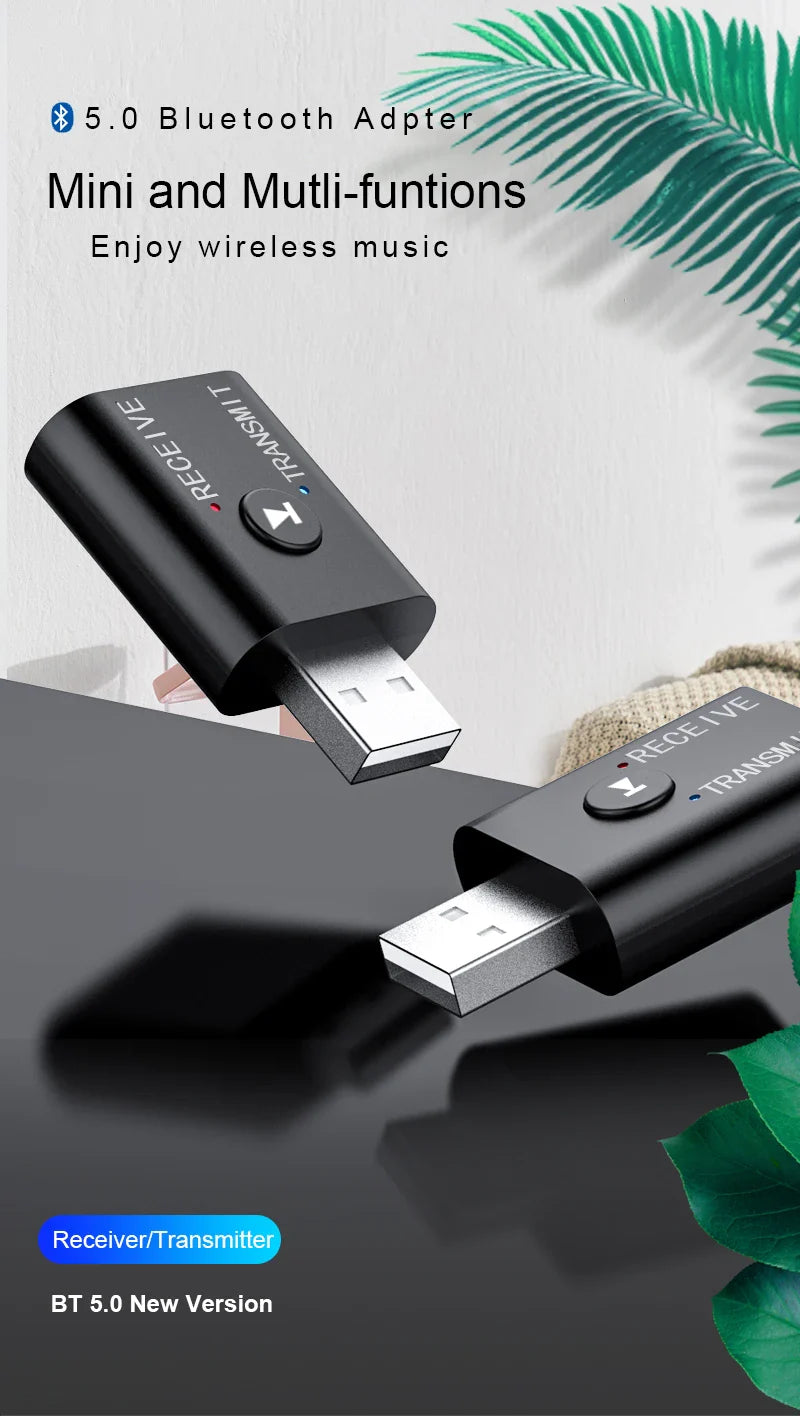 2 In 1 Bluetooth 5.0 Audio Receiver Transmitter 3.5mm AUX USB Stereo Music Wireless Adapter With Mic For Car Kit Speaker TV PC Lootquake LLC
