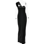 Mozision Strapless Backless Sexy Maxi Dress For Women Fashion One Shoulder Sleeveless Bodycon Club Party Long Dress Elegant