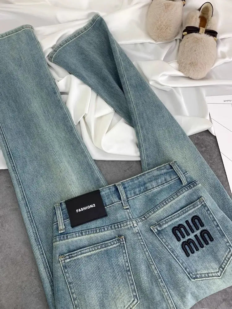 Blue Women Jeans Streetwear Vintage Fashion High Waisted Wide Leg Jean Female Trouser Letter Hip Hop Baggy Blue Denim Pants Lootquake LLC