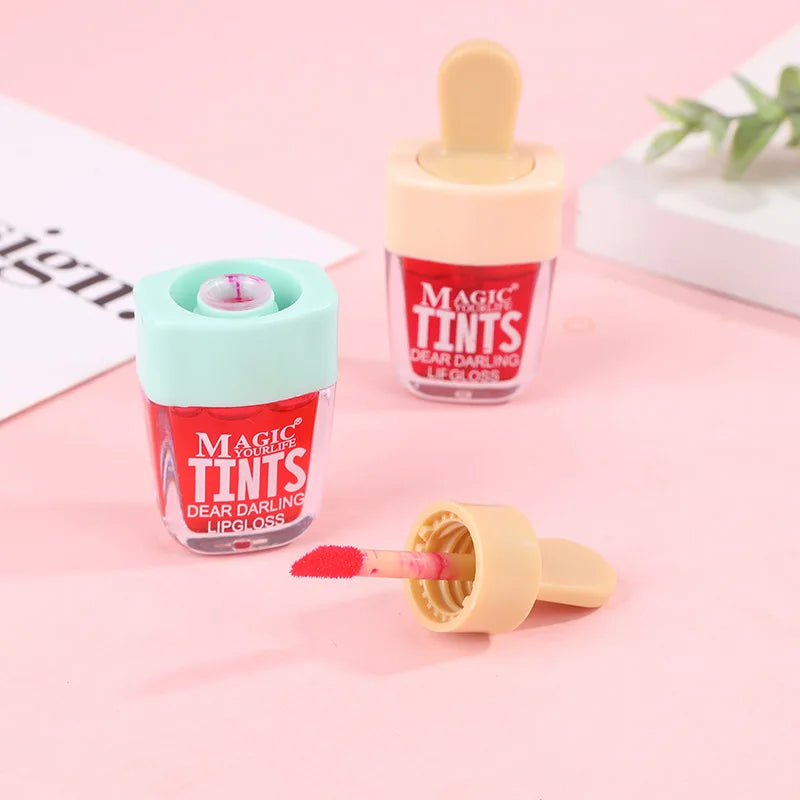 Ice cream liquid lip gloss, ice cream liquid lipstick set, dyed lips, long-lasting color development, moisturizing