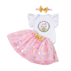Toddler Girls Spring Floral Print Ruffle Sleeve Romper with Matching Bow Headband and Tulle Skirt - Easter Outfit