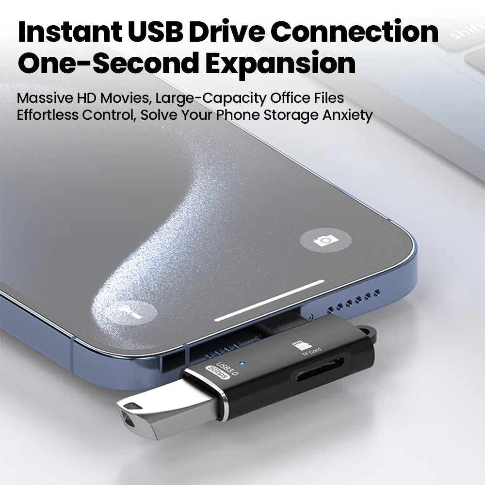 High-Speed 3 in 1 USB 3.0 Type C to TF Card Reader Adapter Memory Card OTG Reader for iPhone 15/16 Huawei PC Laptop