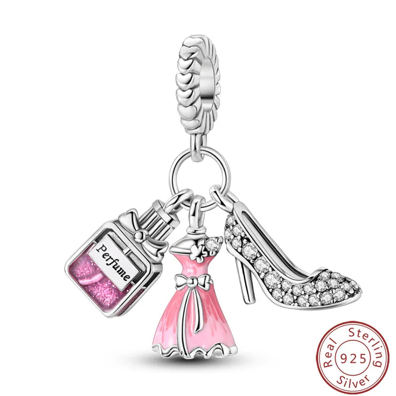 S925 Sterling Silver Princess Golf Hamster Camera Travel Three Piece Set Charms Beads 3mm DIY Fine Jewelry Making Lootquake LLC