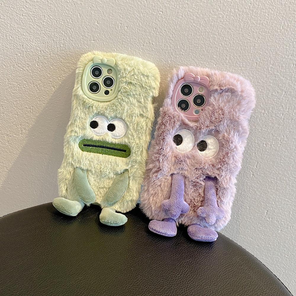 3D Cute Hairy Fluffy Fur Plush Winter Warm Phone Case For iPhone 14 13 12 11 Pro Max Plus Soft Cartoon Back Cover  Cute Fuzzy Furry Case Fashion Luxury Case Stevvex