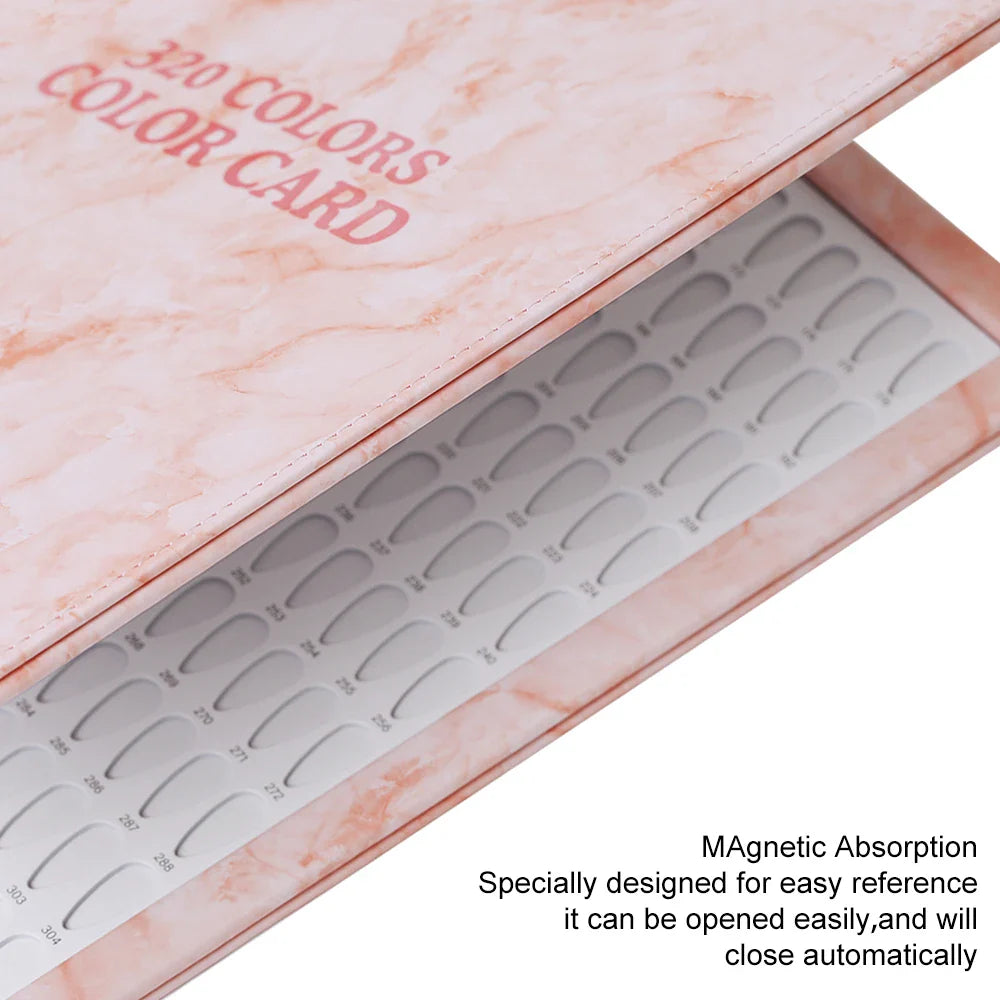 Luxury Leather Color Chart Book 320 Colors Salon Grade Swatch Display&Nail Art Templates, Manicure Design Catalog for Nail Salon
