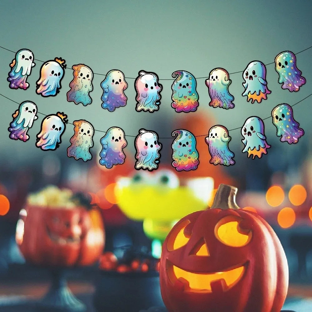 Funny Colorful Halloween Ghost Banner Paper Cute Ghost Spiral Pendant DIY Ghost Ceiling Decoration Halloween Party Decor