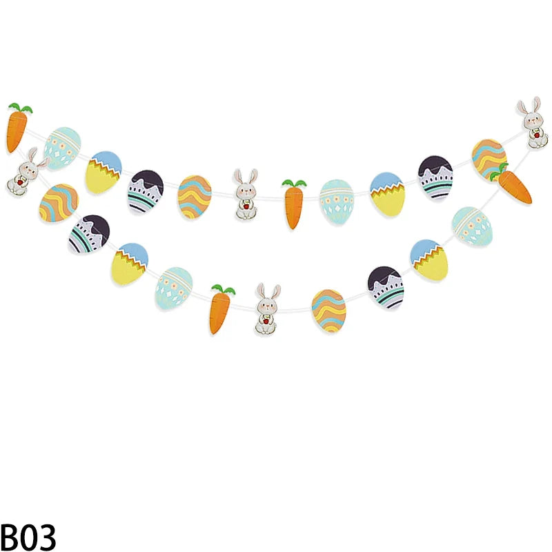 3M Happy Easter Banner Rabbit Carrot Egg Cartoon Bunny Garland Wall Hanging Bunting Flag Easter Party Decoration For Home Lootquake LLC