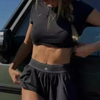 Outdoor Running Anti-Shine Sports Shorts Letter High Waisted Webbing Yoga Fitness Quick Dry Shorts