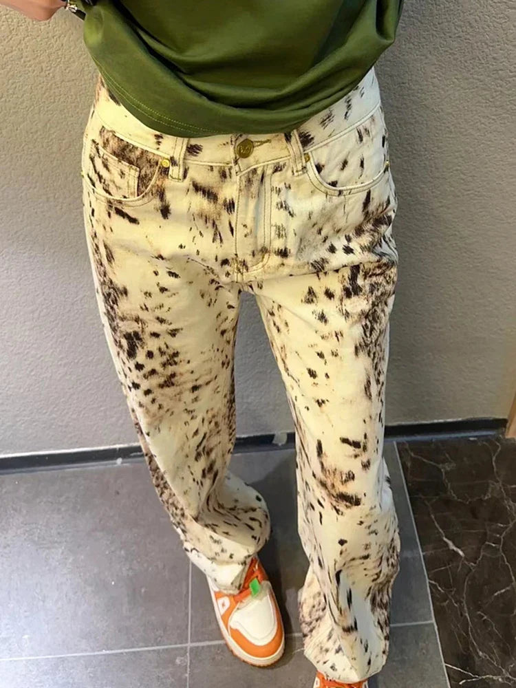 Baggy Wide Leg Jeans Women High Waisted Retro Leopard Print Straight Jeans High Street Streetwear Y2k Vintage Denim Trousers Lootquake LLC