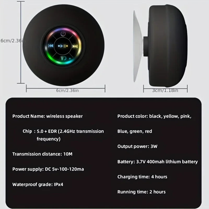 New Bathroom Waterproof Wireless LED Bluetooth Speaker Large Suction Cup Mini Portable Speaker Outdoor Sports Stereo Speaker Lootquake LLC
