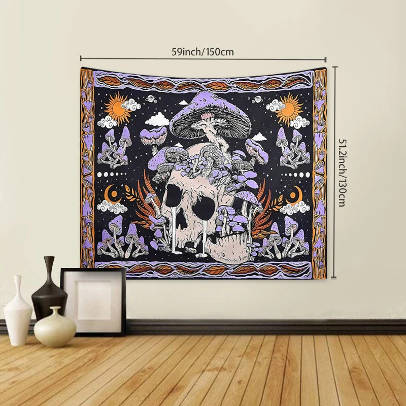 1pc Skeleton mushroom pattern tapestry, moon sun mandala tapestry, room decoration wall hanging Lootquake LLC