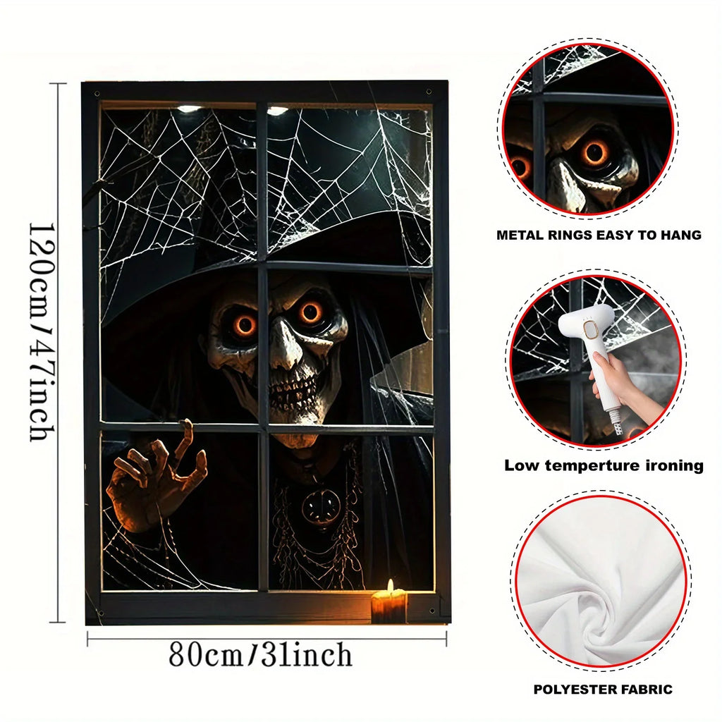 Halloween decoration, 1 piece, polyester material window banner with terrifying and fantastical patterns, evil witch theme