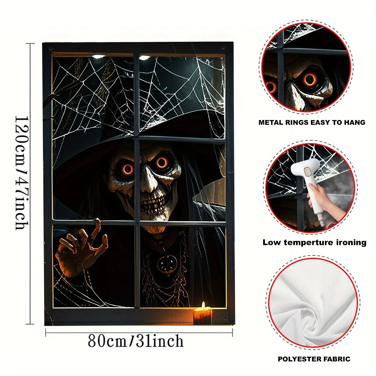 Halloween decoration, 1 piece, polyester material window banner with terrifying and fantastical patterns, evil witch theme