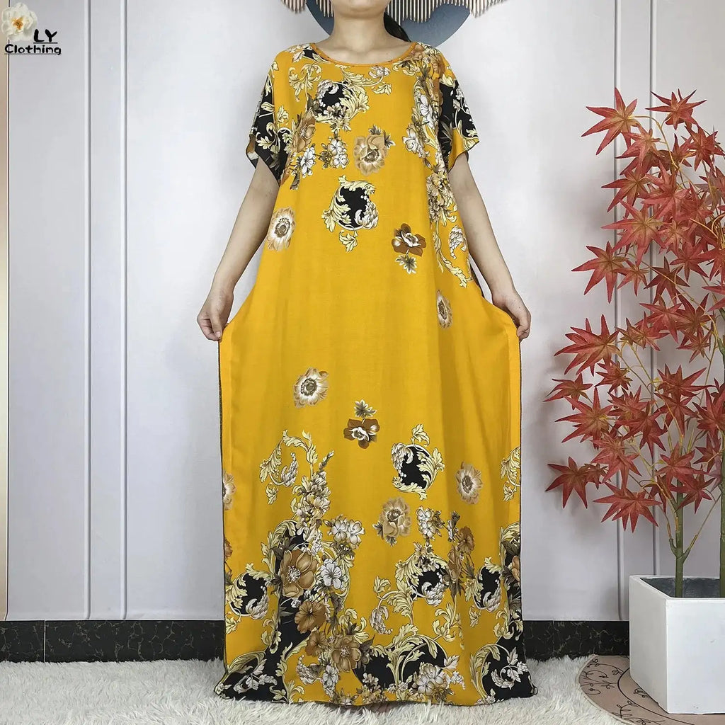 2024 Latest Muslim Sets Women Clothing Cotton Floral Loose Dashiki Long Dress African Abaya Dubai Traditional Islamic Clothing