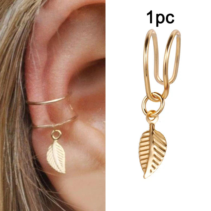 LATS Gold Color Leaves Ear Cuffs, Black Non-Piercing Ear Clip Earrings for Women & Men Lootquake LLC