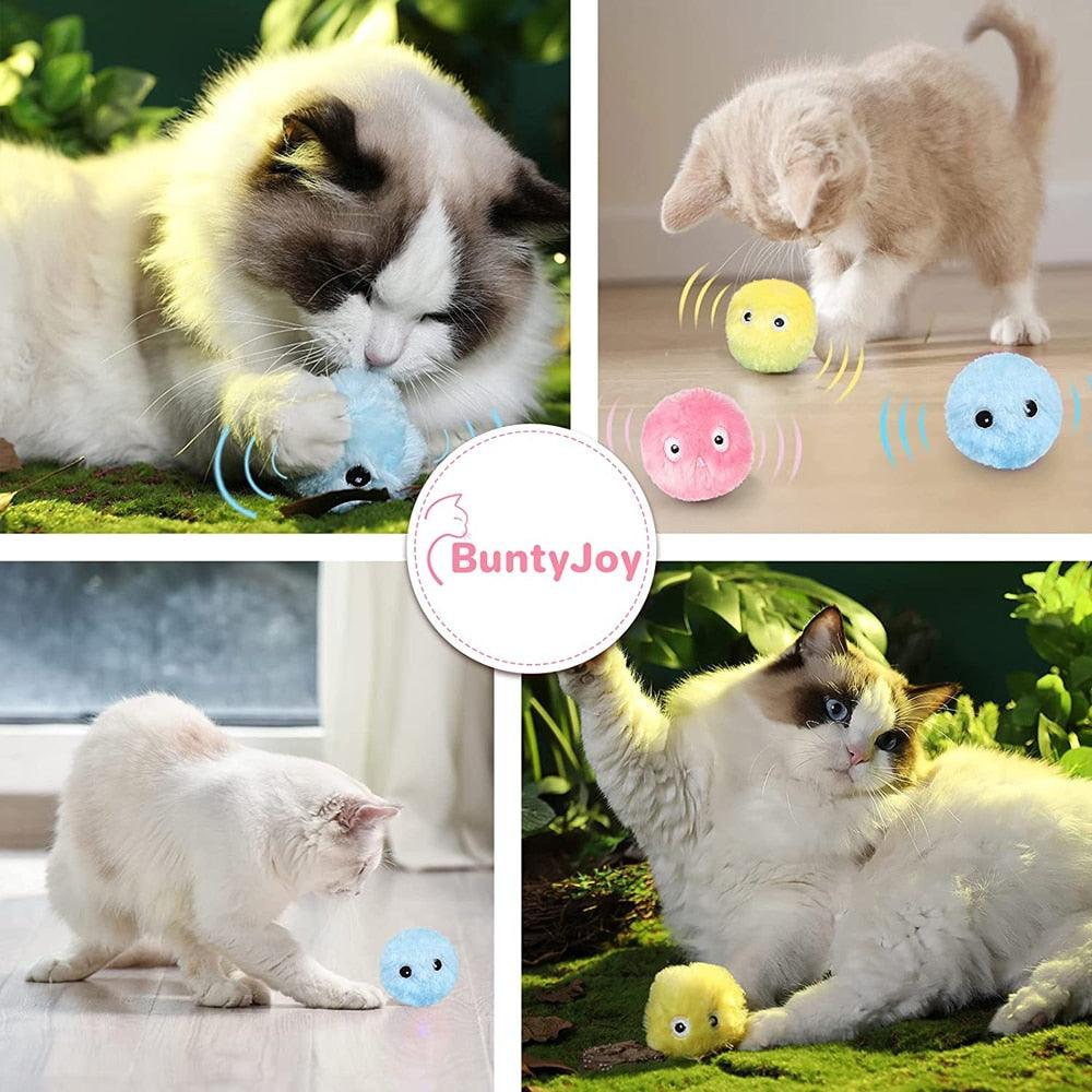 Smart Fluffy Plush Cat Ball Toys Interactive Chirping Balls Cat Kicker Toys 3 Lifelike Sounds Fun Kitty Kitten Toys  Interactive Electric Cat Ball with Sound Stevvex