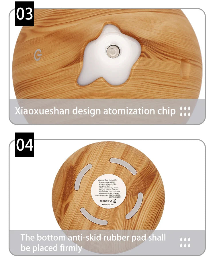 350ML USB aroma oil diffuser wood electric humidifier ultrasonic air humidifier mini aromatherapy LED light mist maker for home Lootquake LLC