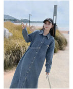Denim Long Dress 2024 New Fashion Spring Autumn Korean Sweet Cargo LOOSE FIT Full Sleeve Girls Dress All-match