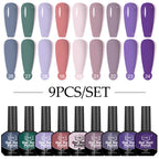 Gel Nail Polish Set, 9-piece, hypoallergenic, fragration-free, washable, advanced gel formulation for home nail and salon use