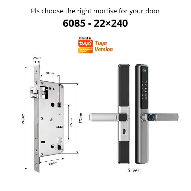 Waterproof Camera Outdoor Fingerprint TUYA WIFI APP RFID Card Code Keyless Smart Electronic Door Lock Aluminum/Glass Sliding