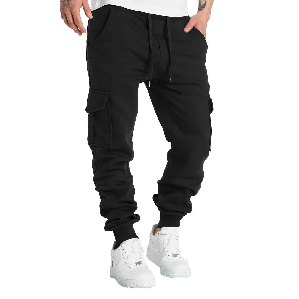 Mens Sweatpants Straight Fit Drawstring Multi-pocket Pants THRIXINE