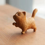 Cat Ornament Hand-carved Wooden Cat Statue Tiny Cute Cat Sculpture Miniature Creative Animal Figurine Desktop Lootquake LLC