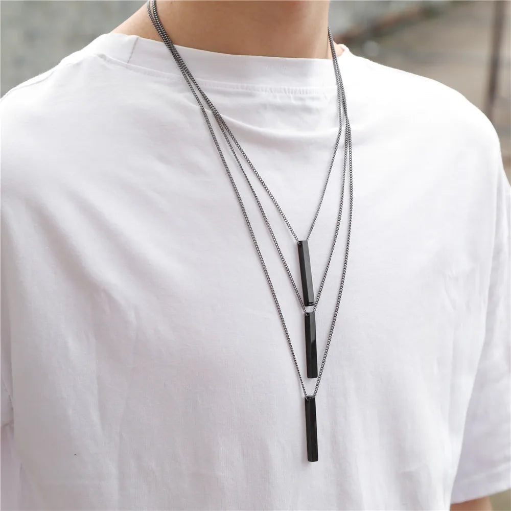 Wu's 2022 New Fashion Rectangle Classic Cuban Men's Jewelry Simple Necklace Hip Hop Geometric Stainless Steel Pendant Necklace Lootquake LLC